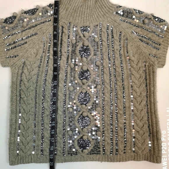 Y2k Vintage Light Grey Pewter Sequins Cable Knit Cap Sleeve Pullover Sweater - Picture 10 of 14